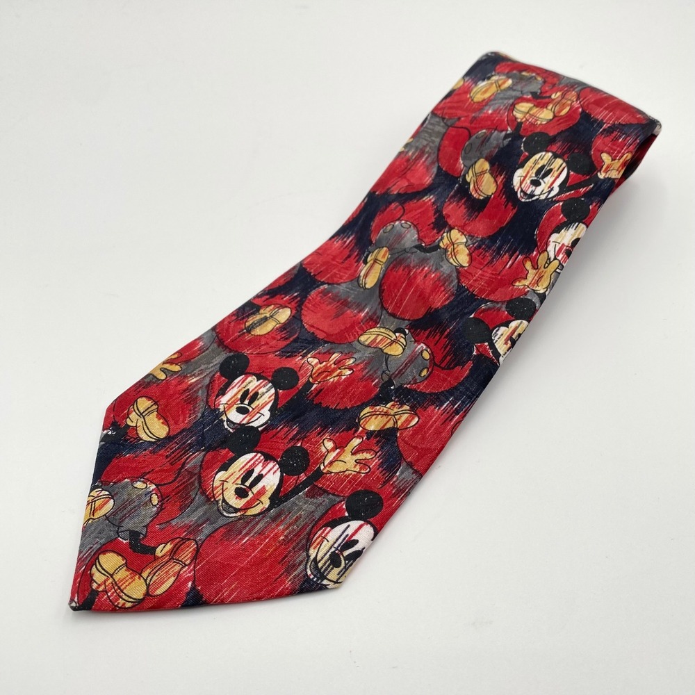 Disney Mickey Unlimited Mens Red Graffiti Silk‎ Necktie Mickey Mouse Vintage
